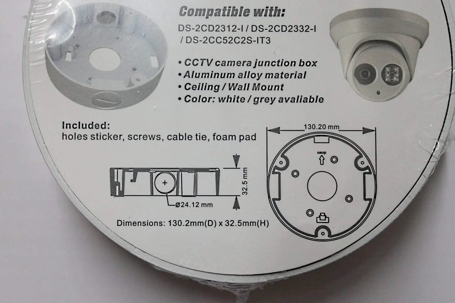 (image for) White Junction Box Mounting Base For Hikvision Turret Camera DS-2CD2312, 2CD2332