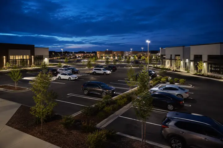 Commercial parking lot at night