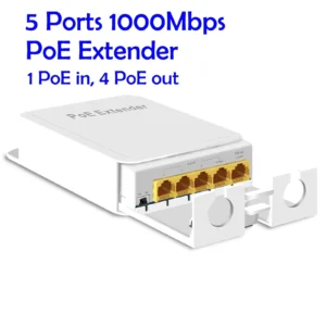 5 Port Gigabit PoE Passthrough Switch Outdoor Ethernet Extender Up to 100m/330ft